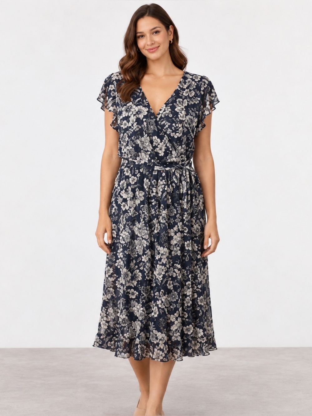 Stella & Julie Faux Wrap Floral‎ Ruffle Dress NWT